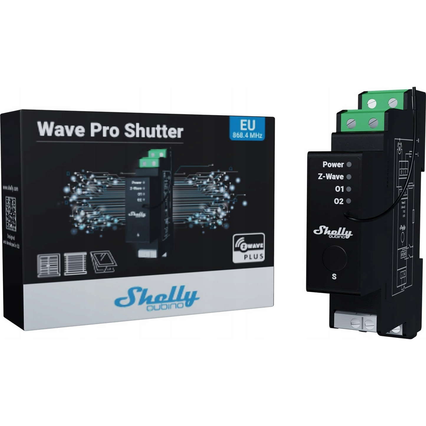 Shelly QUBINOPROSHUT Z-Wave 16A redőnyvezérlő okosrelé fogyasztásmérővel (QubinoWaveProShutter)